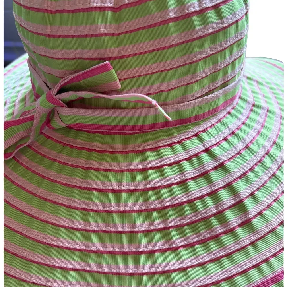 San Diego Hat Co Pink & Green Striped Wide Brim Sun Hat